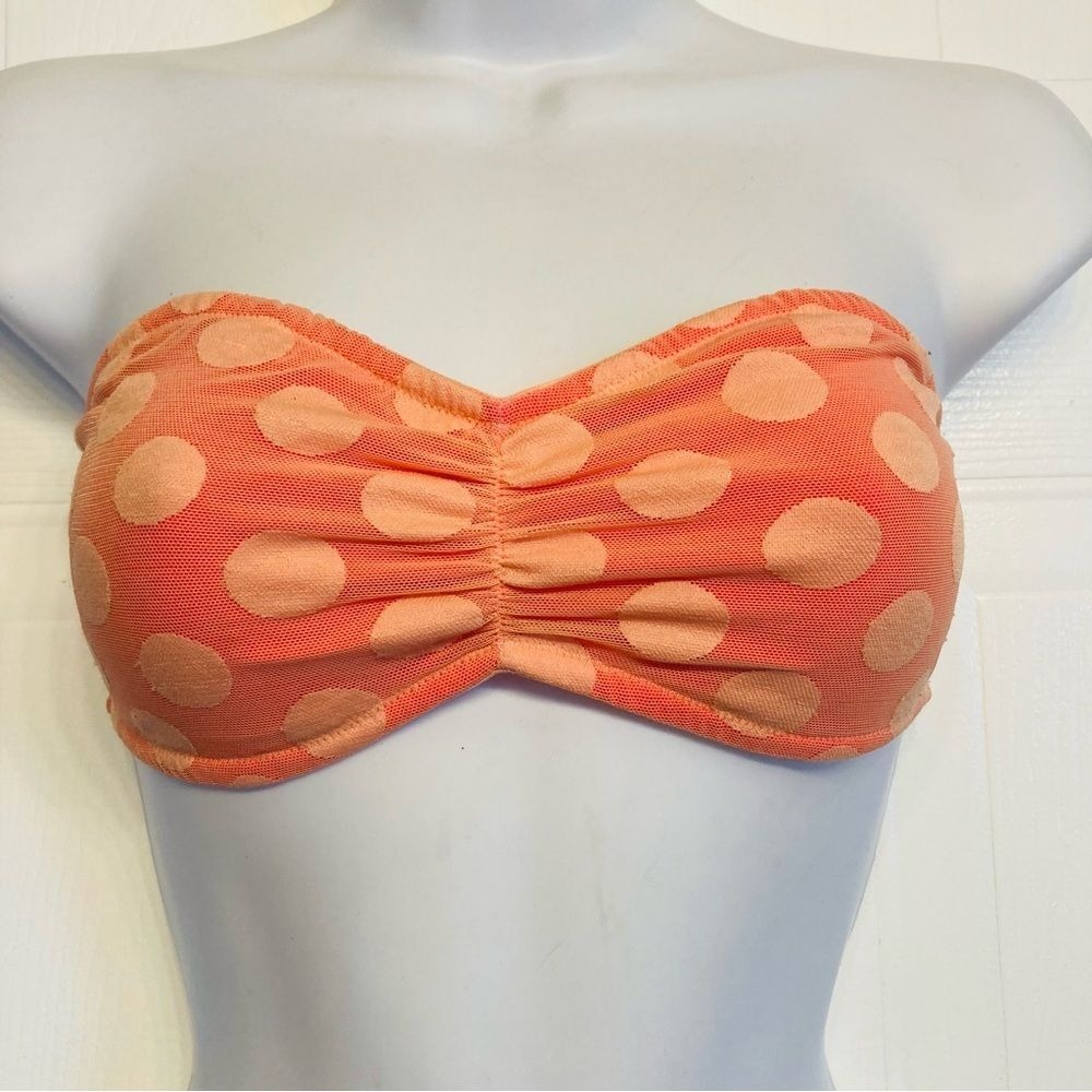 Victoria's Secret PINK Bandeau Bra Womens Small Orange Polka Dot Mesh Ruched Top